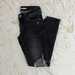 Levi’s Black/Gray 711 Skinny Mid//Low Waisted Distressed Denim Jeans, 25